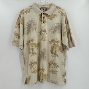 Caribbean Joe Let Go Men’s Hawaiian Print Short Sleeve Ribbed Polo Size XL